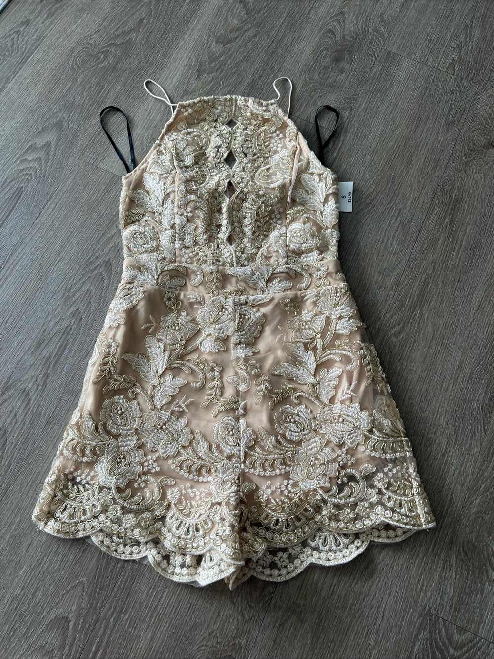 Lace Romper in Beige & Gold